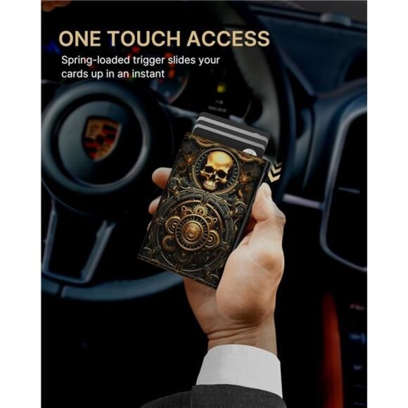 Mens Wallet Card Holder: Pop Up Aluminum Case, Carbon Fiber Leather - Picture 4 of 7